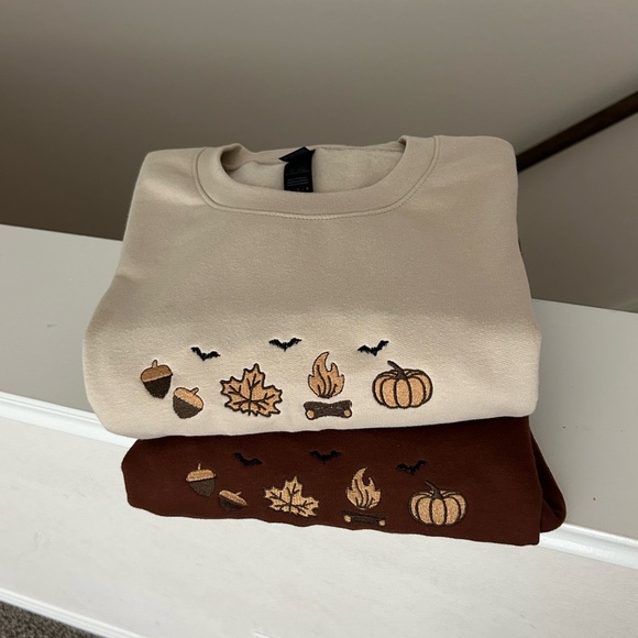 Fall Halloween embroidered crewneck (tan listing) - Picture 1 of 5